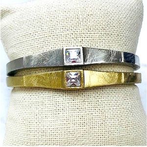 Matte Gold or Silver Bracelet with Square Cut Cubic Zirconia Bracelet-Boutique